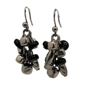 Dangle Drop Earrings Cha Cha Silver Tone Black Metal Acrylic Beads Pierced Hooks